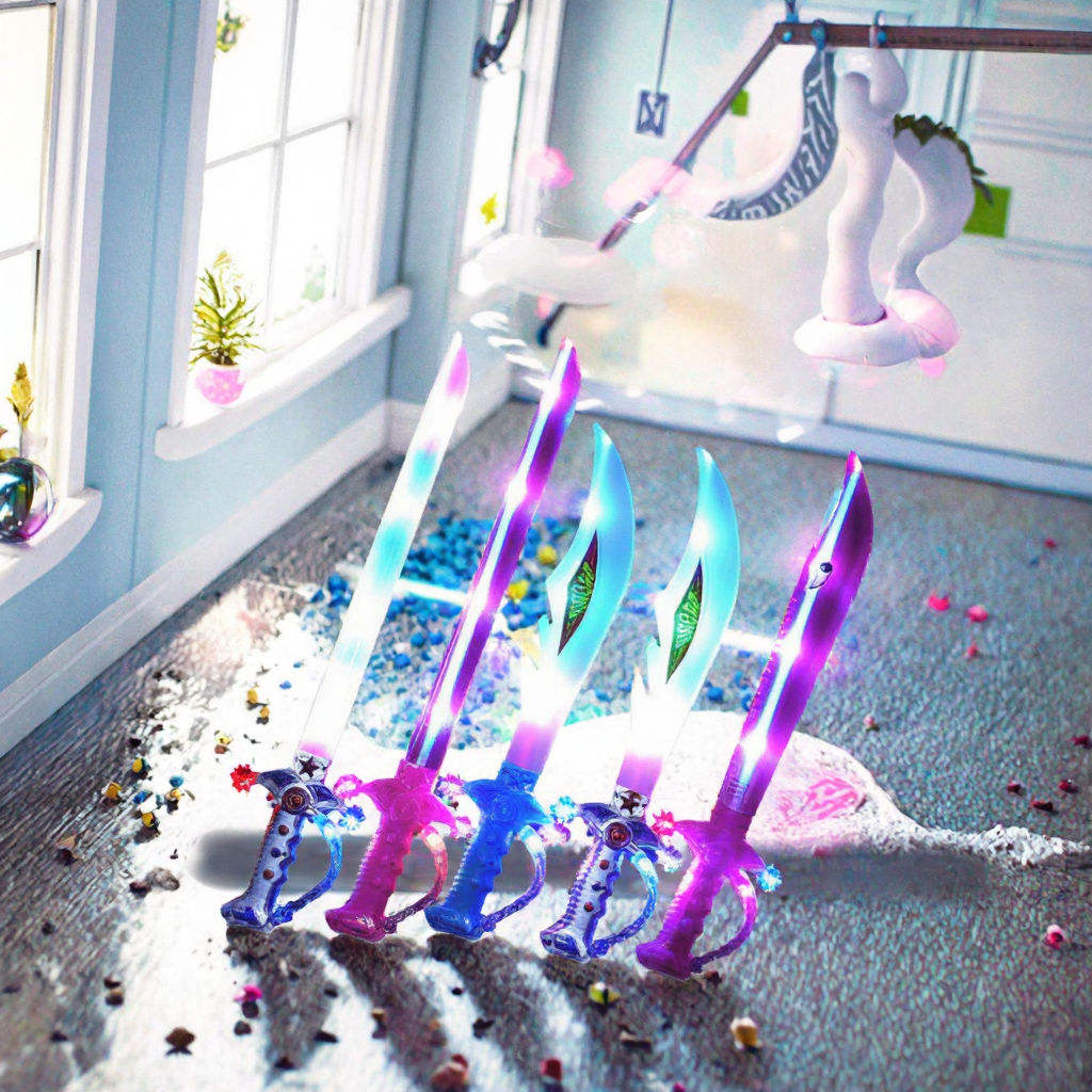 Children's LED Toys Luminous Sword with Sound Music Induction Flash Shark Knife Spray Painted Broadsword Made of Plastic
