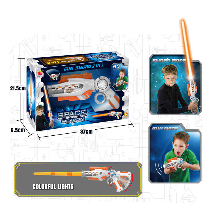 Amazing Kids Toys Space Weapon 2 in 1 Plastic Toys Sword and Gun With Colorful Lights
