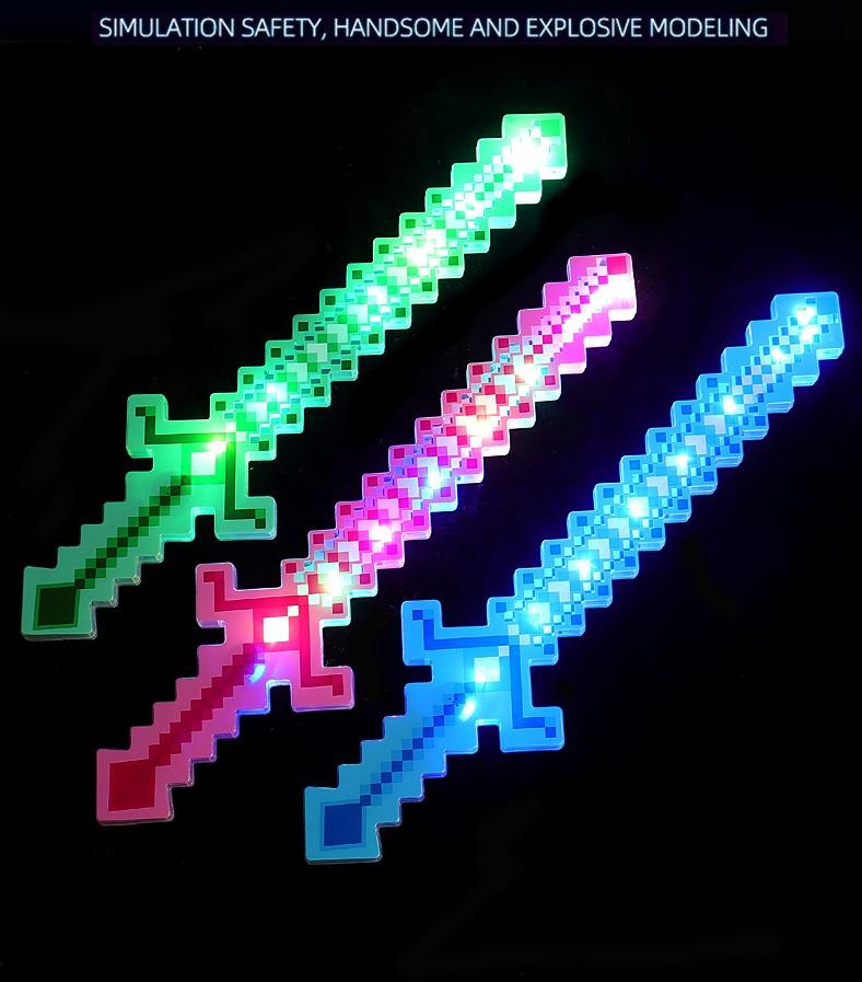 54CM Colorful LED Light Plastic Crystal Sabers Pixel Sword Toys for Boys Light-Up Sword with Sounds for Playing Samurai