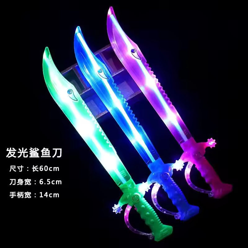 Children's LED Toys Luminous Sword with Sound Music Induction Flash Shark Knife Spray Painted Broadsword Made of Plastic