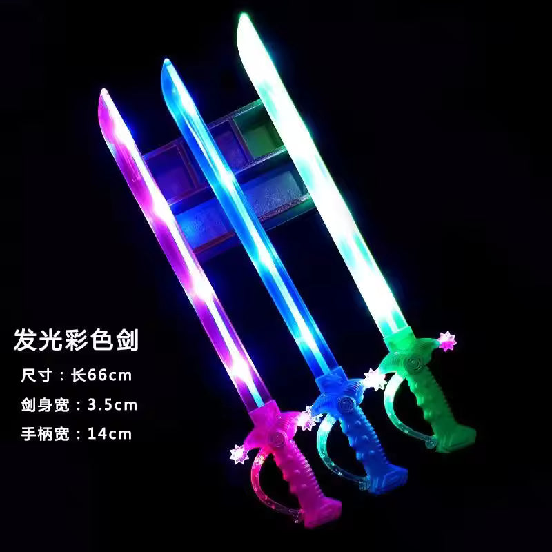 Children's LED Toys Luminous Sword with Sound Music Induction Flash Shark Knife Spray Painted Broadsword Made of Plastic