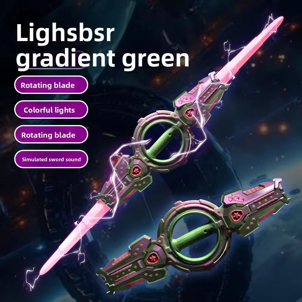 New Retractable Plastic Lightsaber Double-Headed Rotating Laser Sword with Color-Changing Effect Light up Toys
